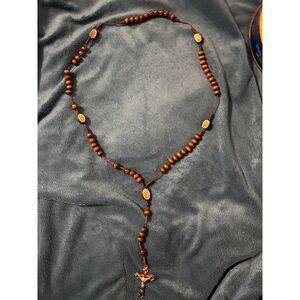 Wood Rosary 21" with 2" Metal Crucifix – Five Decade Prayer Bead